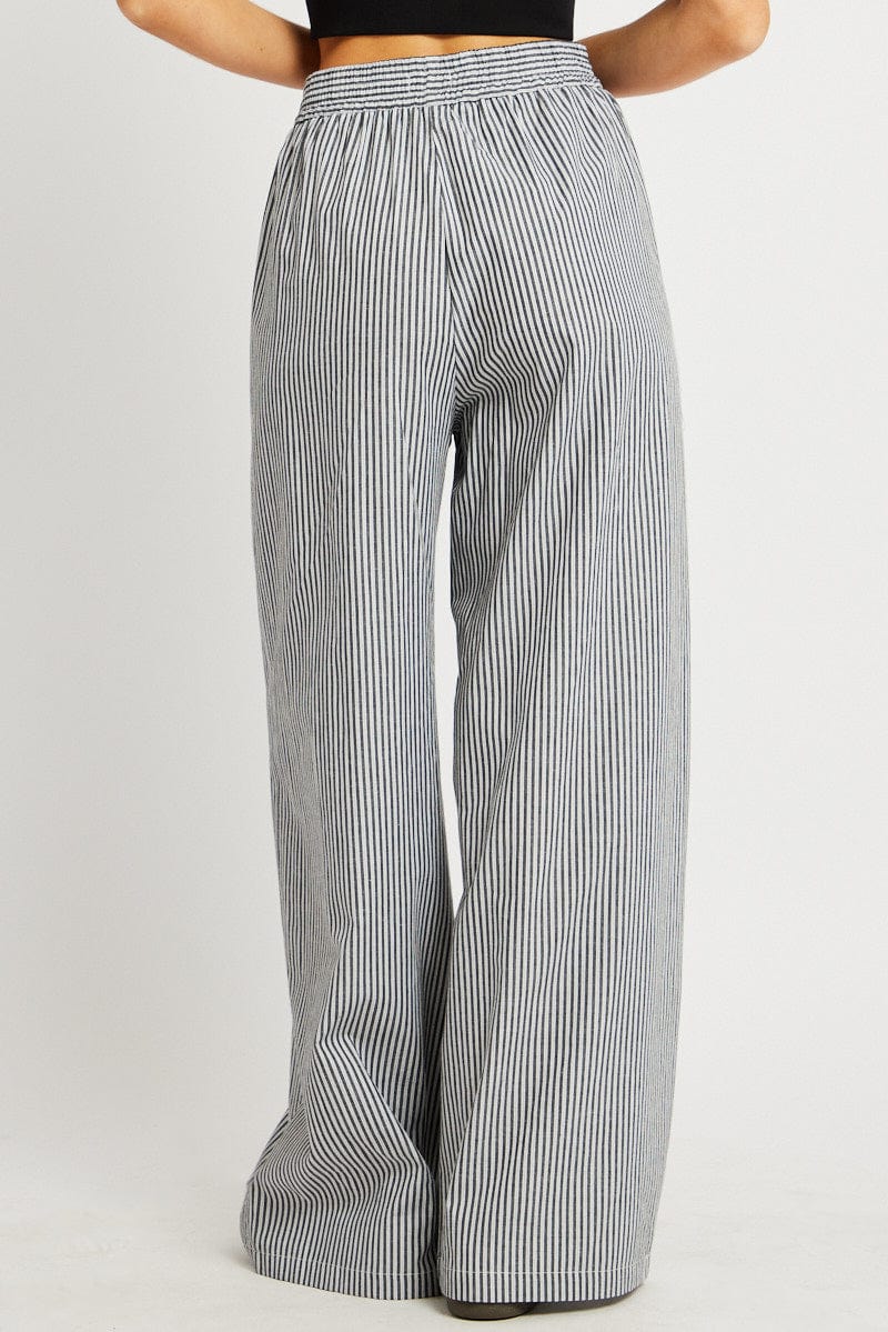 Grey Stripe Wide Leg Pants High Rise