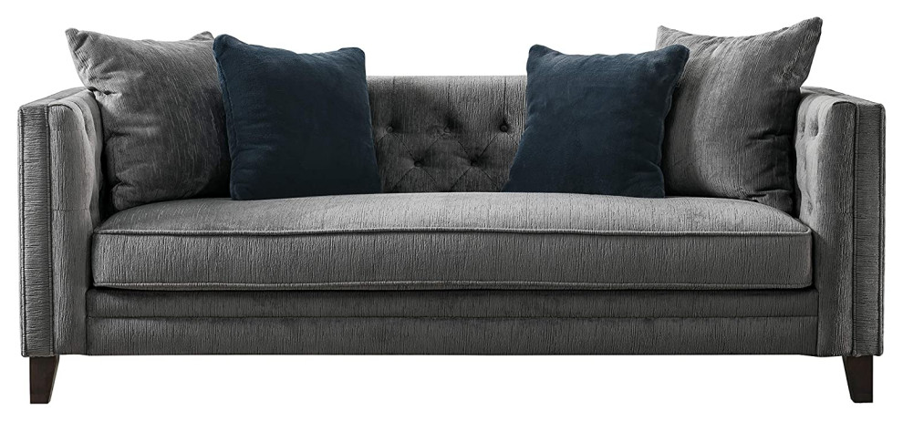 Mid Century Tuxedo Sofa  Soft Velvet Upholstered Seat With Deep Tufting  Grey   Transitional   Sofas   by Decor Love  Houzz