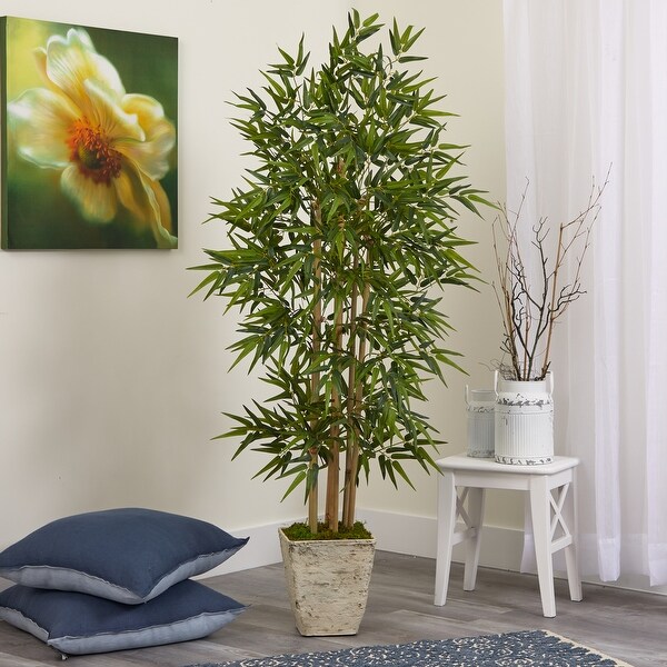 65 Bamboo Artificial Tree in Country White Planter