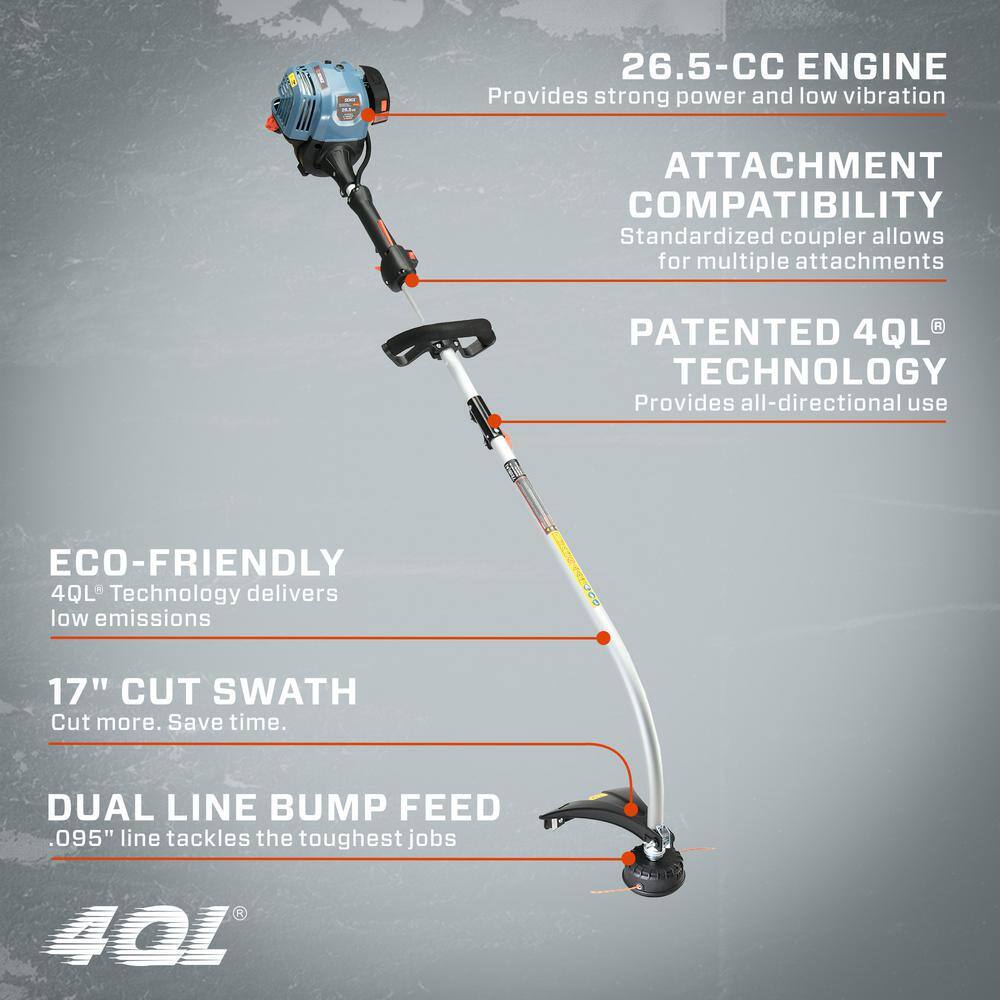 Senix 26.5 cc Gas 4-Stroke Attachment Capable Curve Shaft Trimmer GTC4QL-L