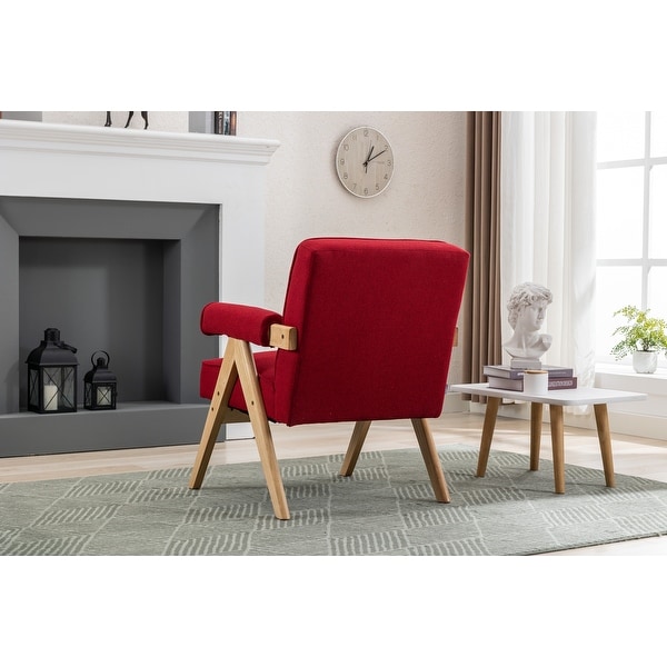 Leisure Armchairs with Solid Wood Armrest and Feet， Mid-Century Modern Accent Chair， for Livingroom Bedroom Chair， Red