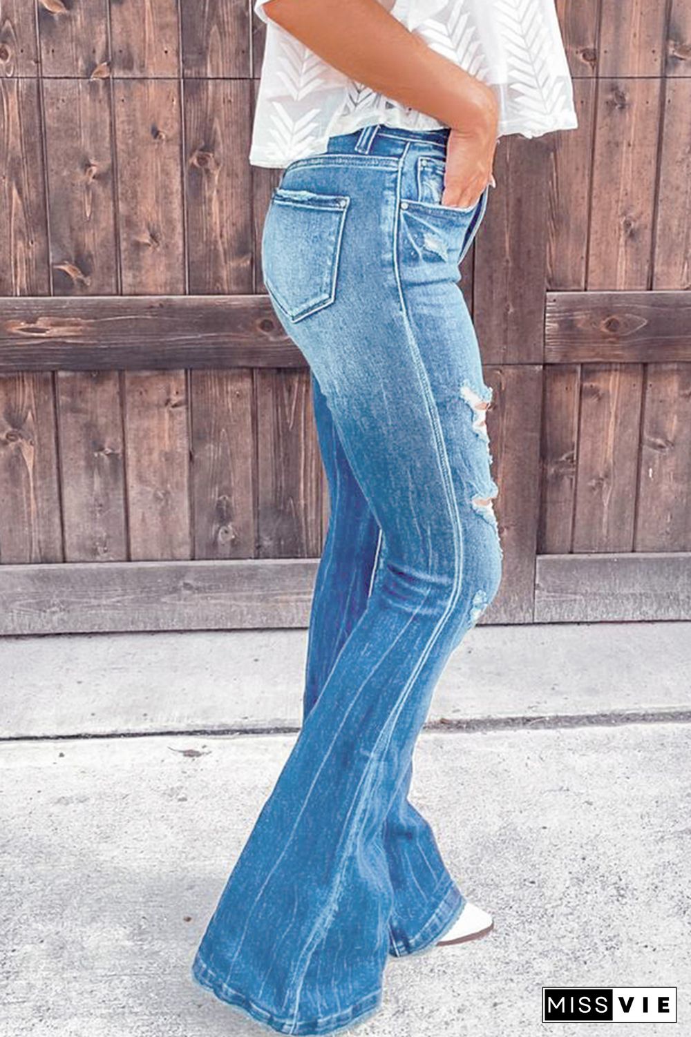 High Waist Ripped Flared Jeans Wholesale