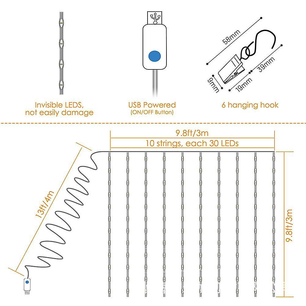 3m 300led Usb Curtain String Lights Controller Window Wedding Decor