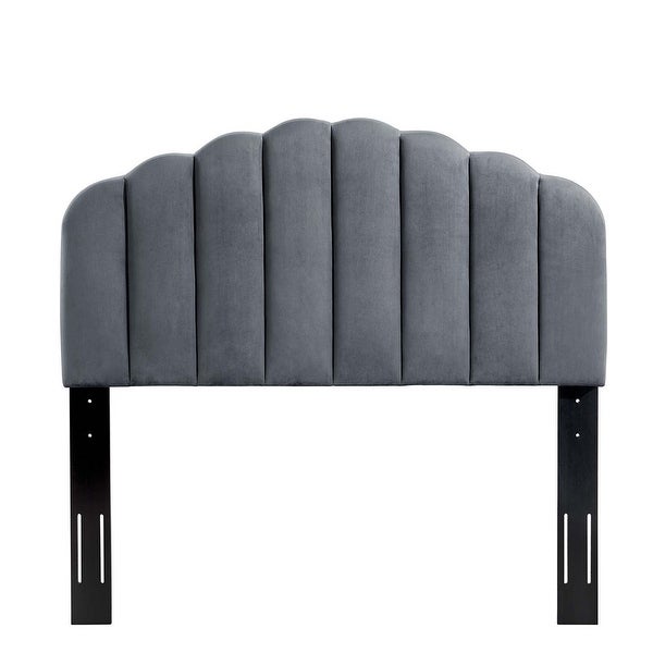 Burney Scalloped Charcoal Velvet Upholstered Full/Queen Size Headboard - - 31684731