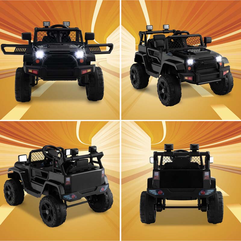 12V Kids Ride On Truck Car Battery Powered Electric Vehicle RC with Mesh Windshield & Bright Headlights