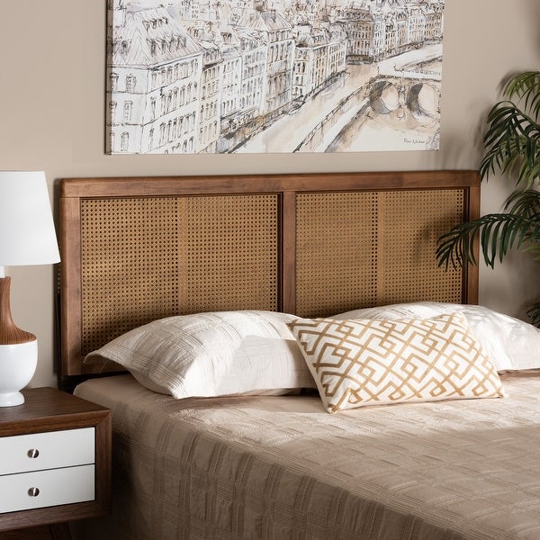 Gilbert Ash Walnut Wood and Synthetic Rattan Headboard - - 32969778