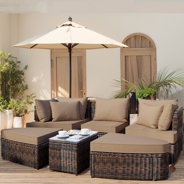 6Piece Wicker Outdoor Sectional Conversation Set with Cushions