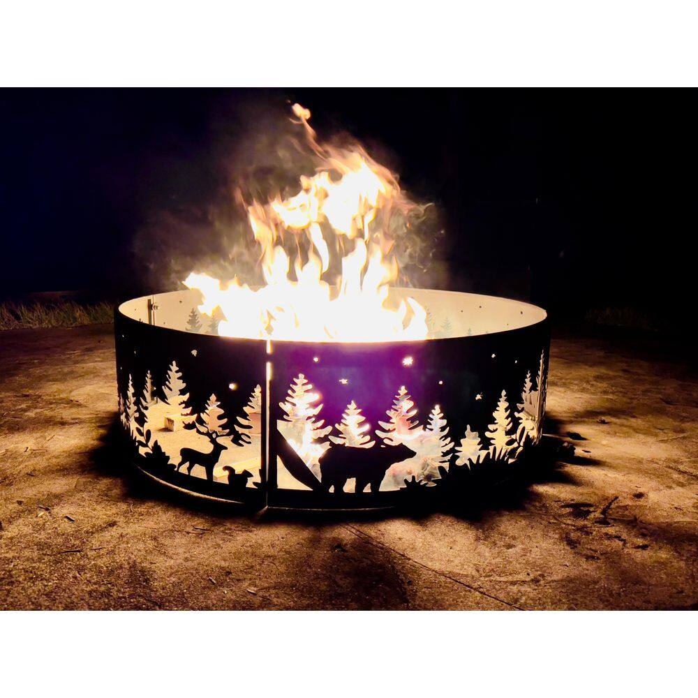 34 in. x 10 in. Outdoor Wood Burning Fire Ring in Black Campsite PF09CAMPRING3