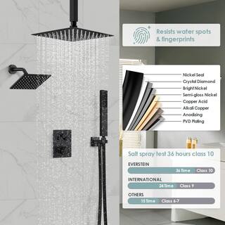 EVERSTEIN Luxury 3-Spray Patterns Thermostatic 12 in. Ceiling Mount Rainfall Shower Faucet System Dual Shower Heads in Matte Black SFS1007-BK12