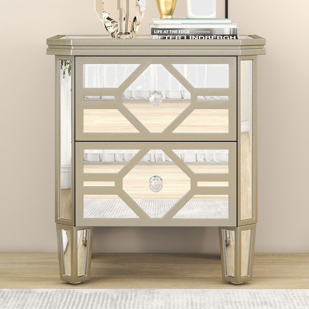 Mirrored 2 Drawer Nightstand