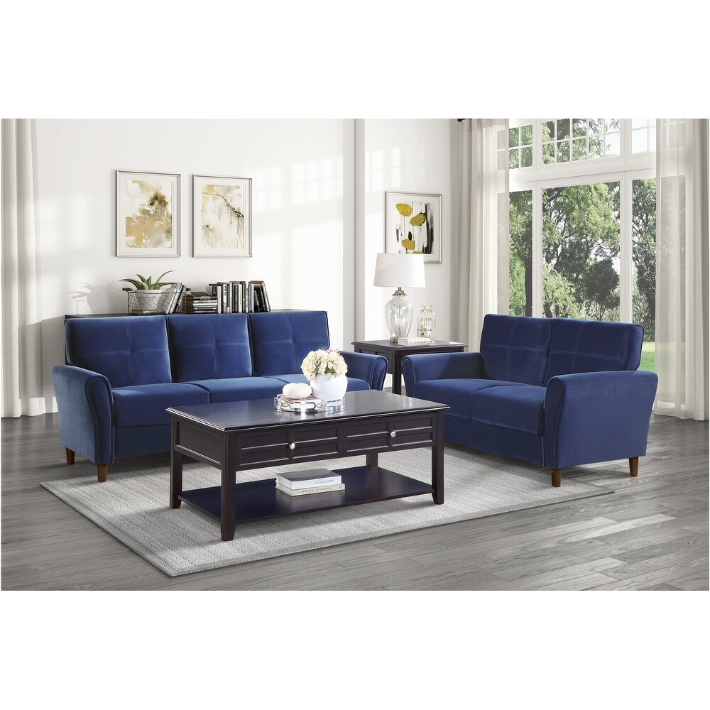 Ynes Blue Velvet Living Room Set