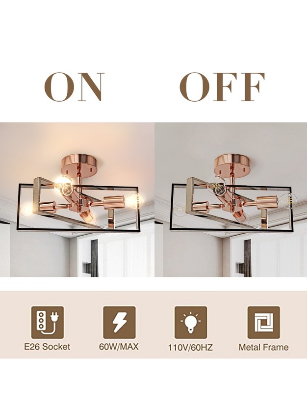 Nextop 15 Inch 4 light Rose Gold Semi Flush Mount Ceiling Light