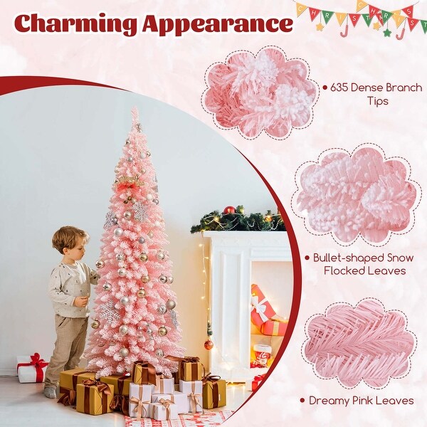 Costway 5/6/7/8 FT Artificial Pink Christmas Tree with