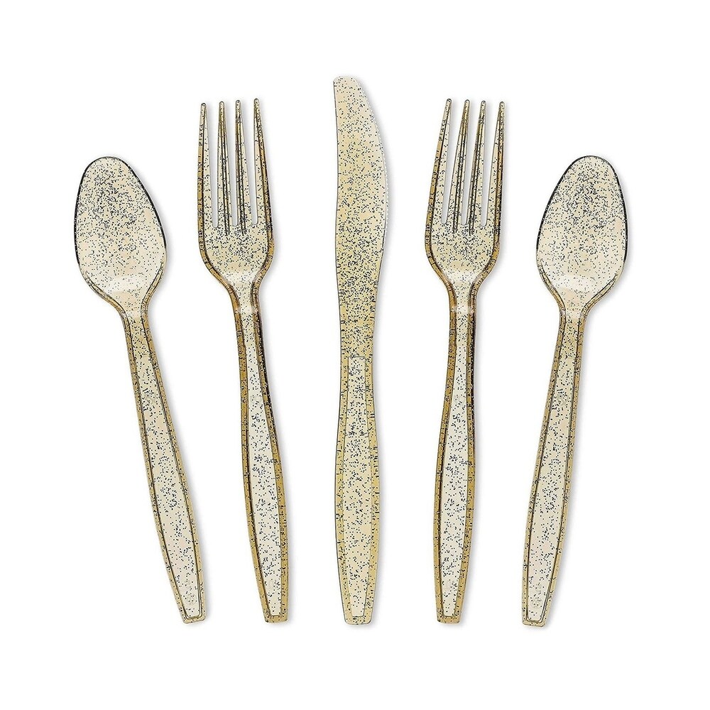 Juvale 144 Pack Gold Glitter Silverware Set   Disposable Party Cutlery Utensils