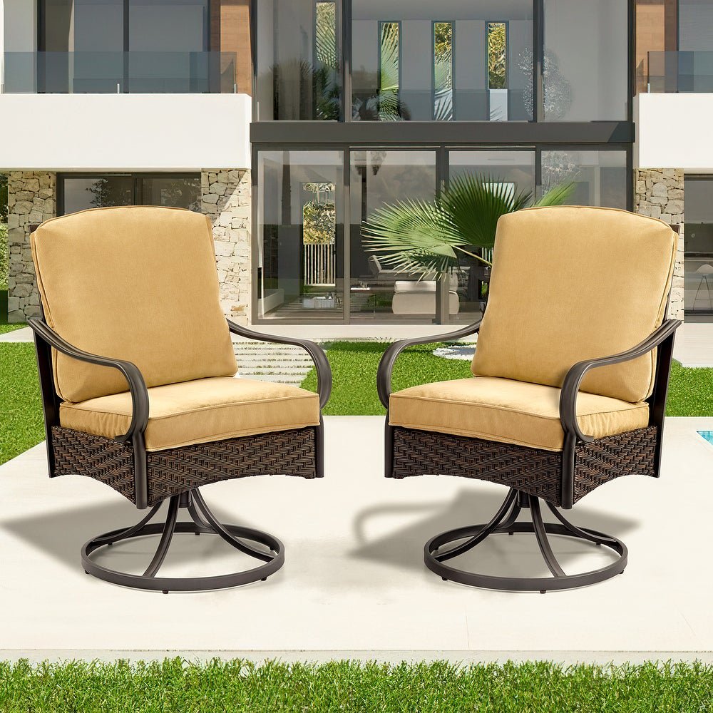 Erommy 2 PCS Patio Wicker Swivel Chair, Heavy Duty Outdoor Dining Rattan Chair with 23.5'' High Back for Garden, Backyard