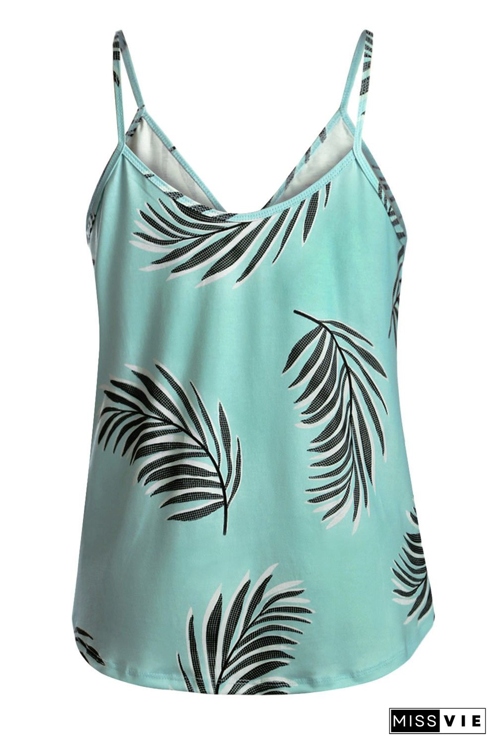 Green Tropical Plant Print Tank Top