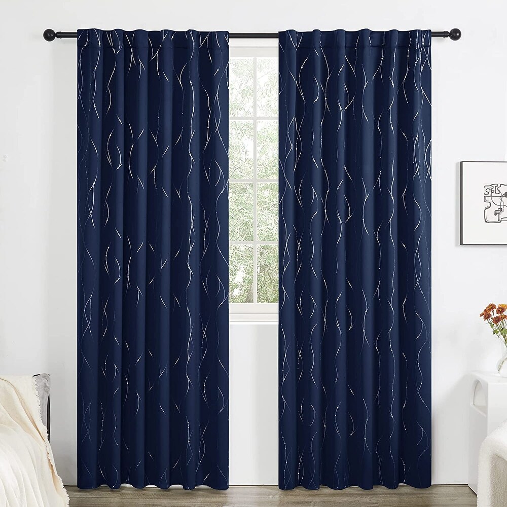 Deconovo Back Tab Silver Lines with Dots Curtain Panel Pairs(2 Panel)