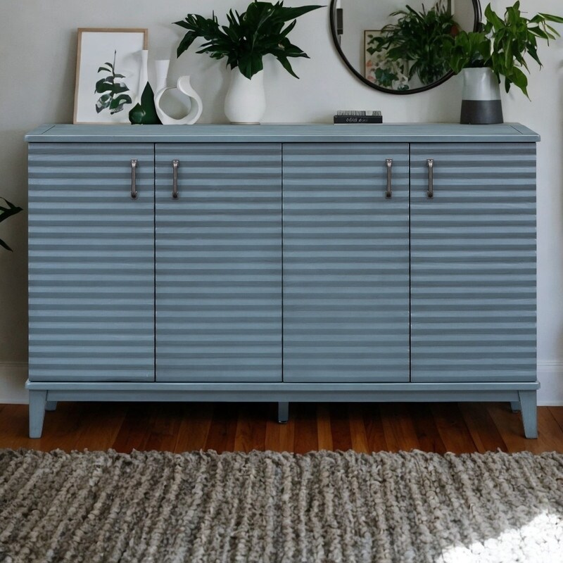 Retro Style 4 Doors Large Storage Cabinet with Adjustable Shelves and Metal Handles for Kitchen Dining Room  Navy