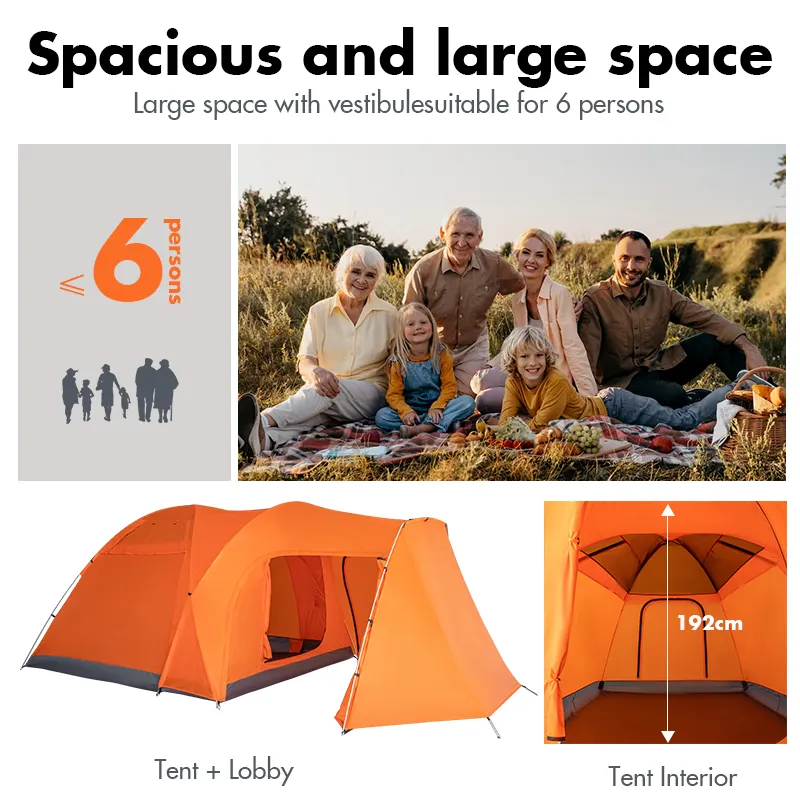 Family Big space one bedroom with living room camping Double layer house tent Waterproof 3000mm Outdoor Tent