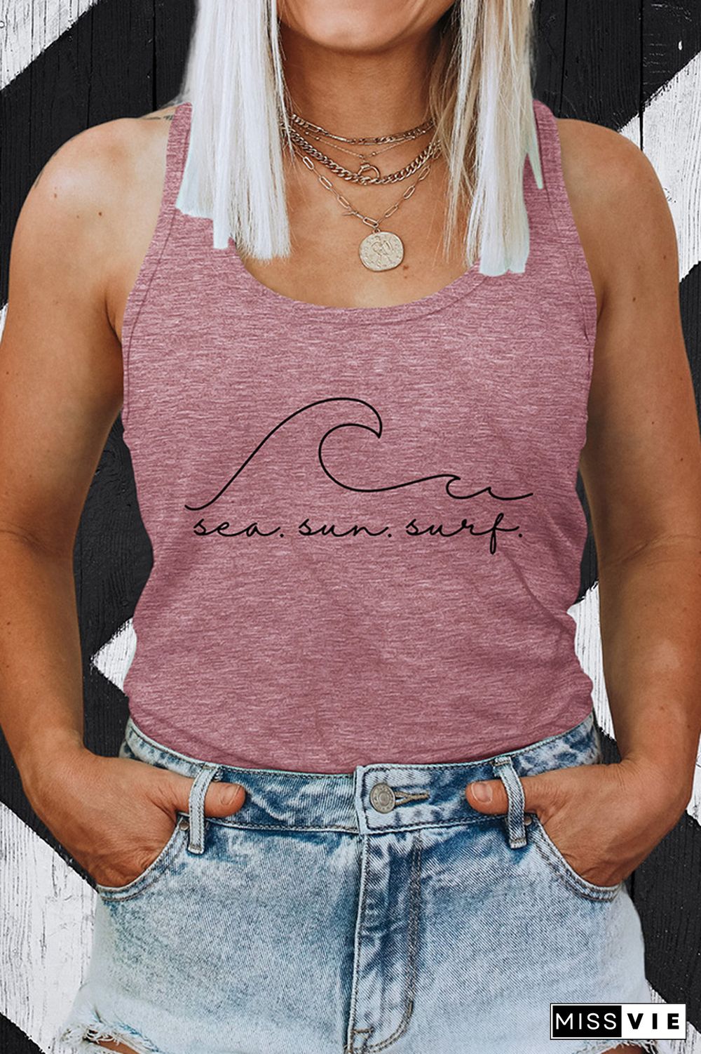 Sea Sun Surf Sleeveless Graphic Tank Top