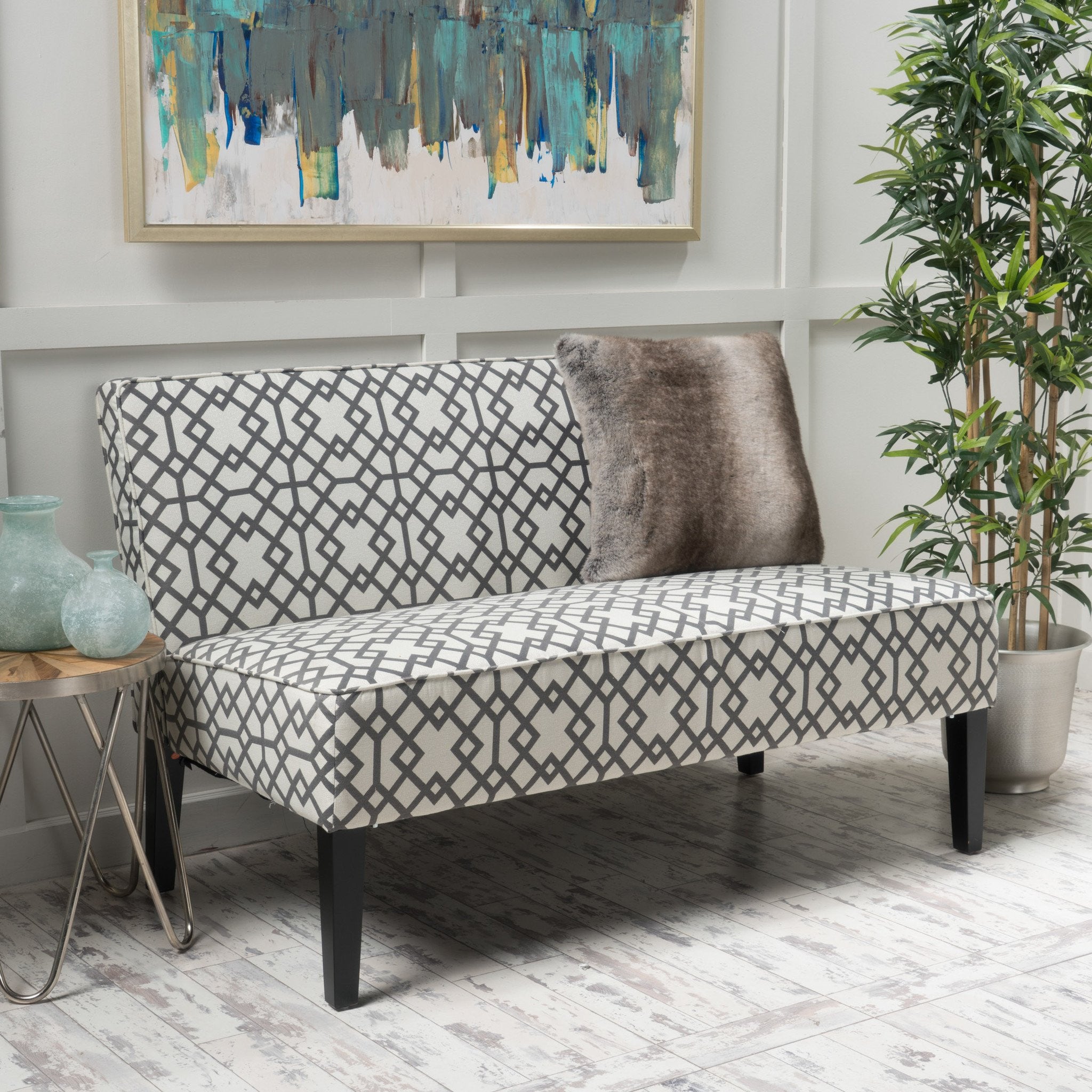 Charlotte Grey Geometric Patterned Fabric Settee