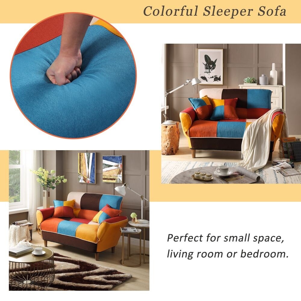 Abrihome Small Space Colorful Sleeper Sofa  Solid Wood Legs