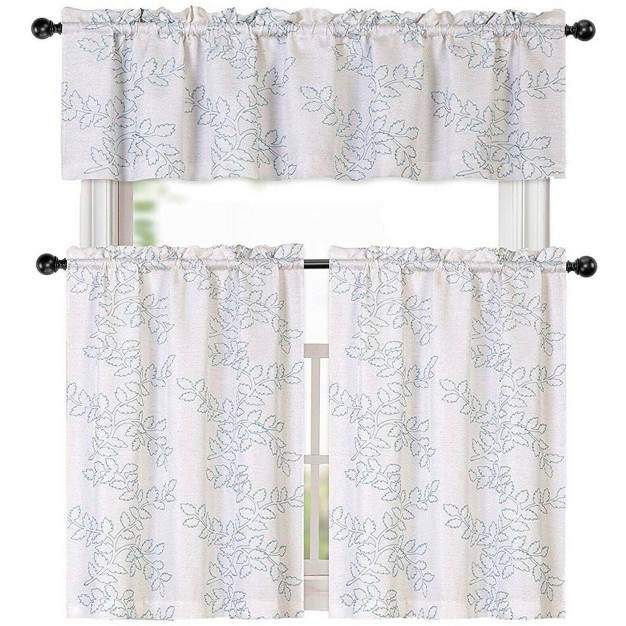 Kate Aurora Brielle Embroidered Linen Kitchen Curtain Tier amp Valance Set