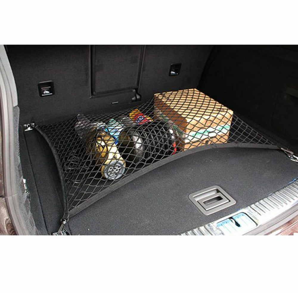 Car Nylon Cargo Trunk Net with 4 Hook， Elastic Mesh Organizer Rear Interior Luggage Storage for SUV Jeep Truck