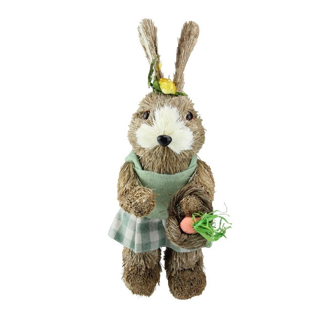 Sisal Easter Bunny Rabbit Spring Figure With Carrot Basket Brown green