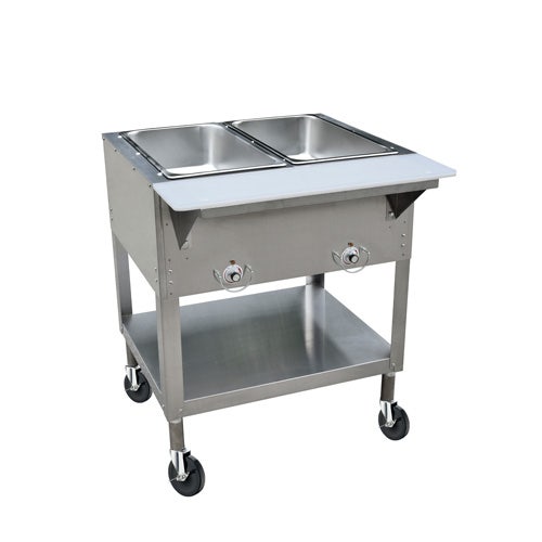 Kratos 28W-196 Mobile Two Pan Open Well Electric Steam Table with Undershelf， 120V， 1000W