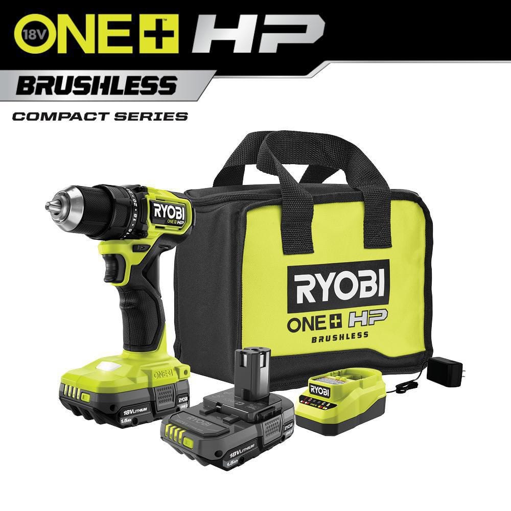 RYOBI ONE+ HP 18V Brushless Cordless Compact 1/2 in. Drill/Driver Kit with (2) 1.5 Ah Batteries, Charger and Bag PSBDD01K