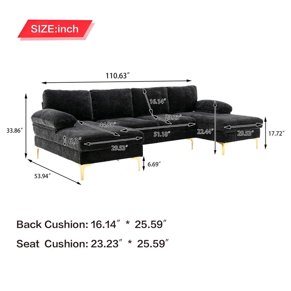 Polyester Upholstered U shaped Stationary Sectional Sofa With Wood Legs