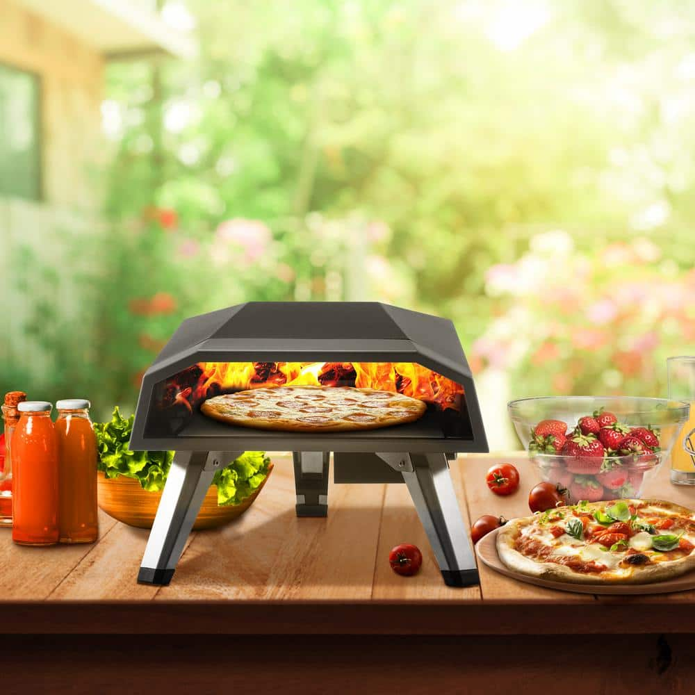 VEVOR Propane Pizza Oven 12 in. Stainless Steel Portable Outdoor Pizza Oven 1472°F Maximum Temperature Pizza Stone in Black PSLHWBXRQSY1252Q5V0