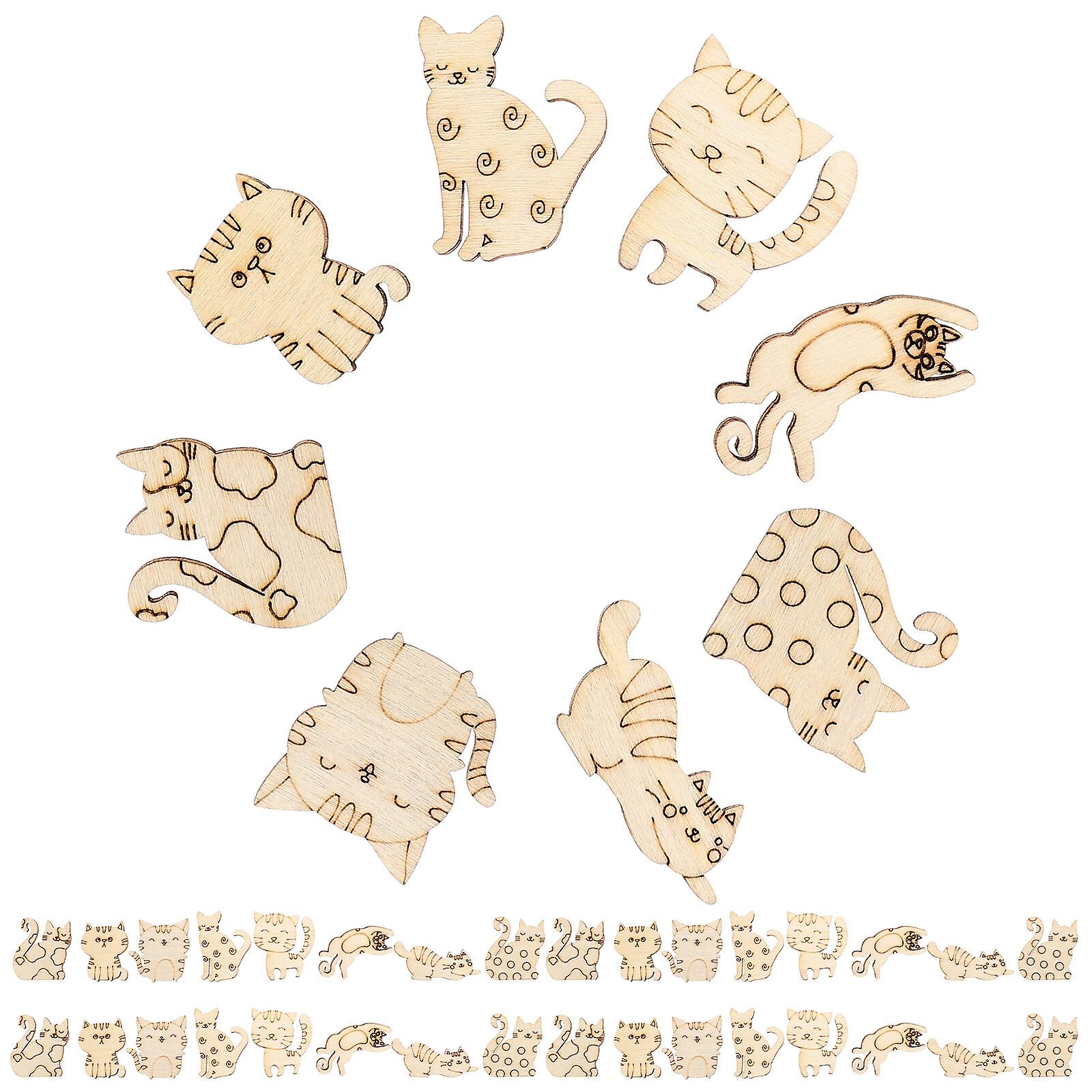 100pcs Unfinished Wood Cutouts Cat Shape Wood Slices Diy Cat Wood Slices Adorable Animal Cutouts