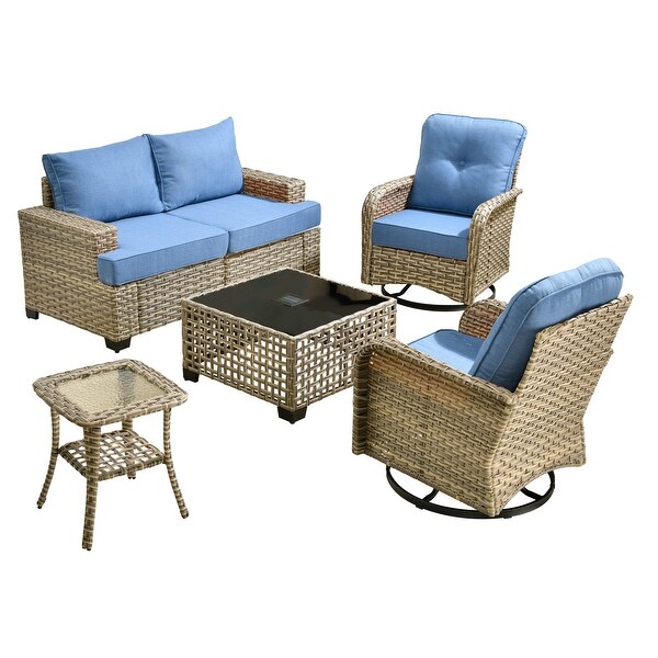 XIZZI 6Piece Patio Furniture Wicker Conversation Set with Swivel Chair