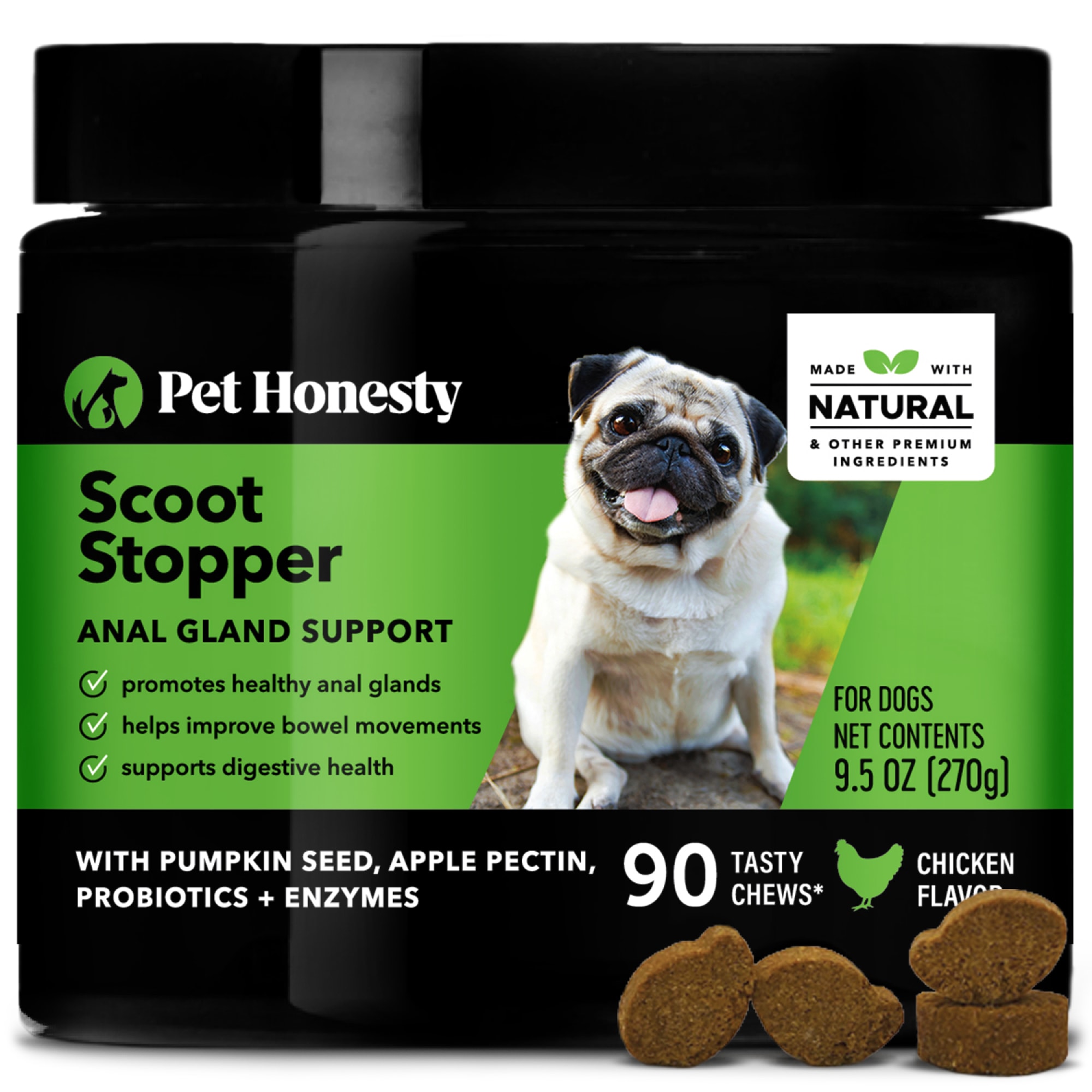 Pet Honesty Scoot Stopper Soft Chews for Dogs， Count of 90