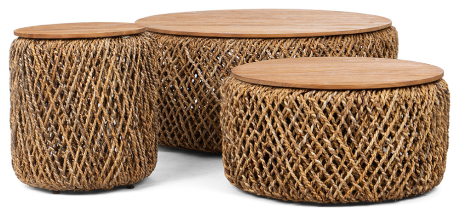 Round Woven Abaca Coffee Table Set  3  dBodhi Knut   Contemporary   Coffee Tables   by Oroa   Distinctive Furniture  Houzz