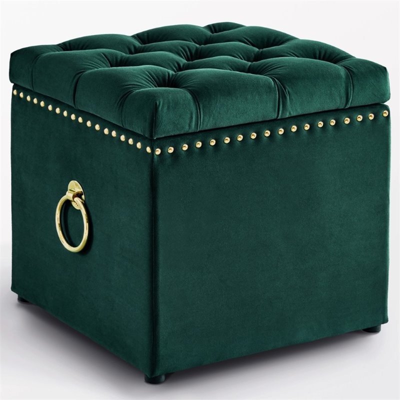 Posh Living Markella Velvet 1Pc Storage Ottoman in Hunter Green/Gold   Contemporary   Footstools And Ottomans   by Homesquare  Houzz