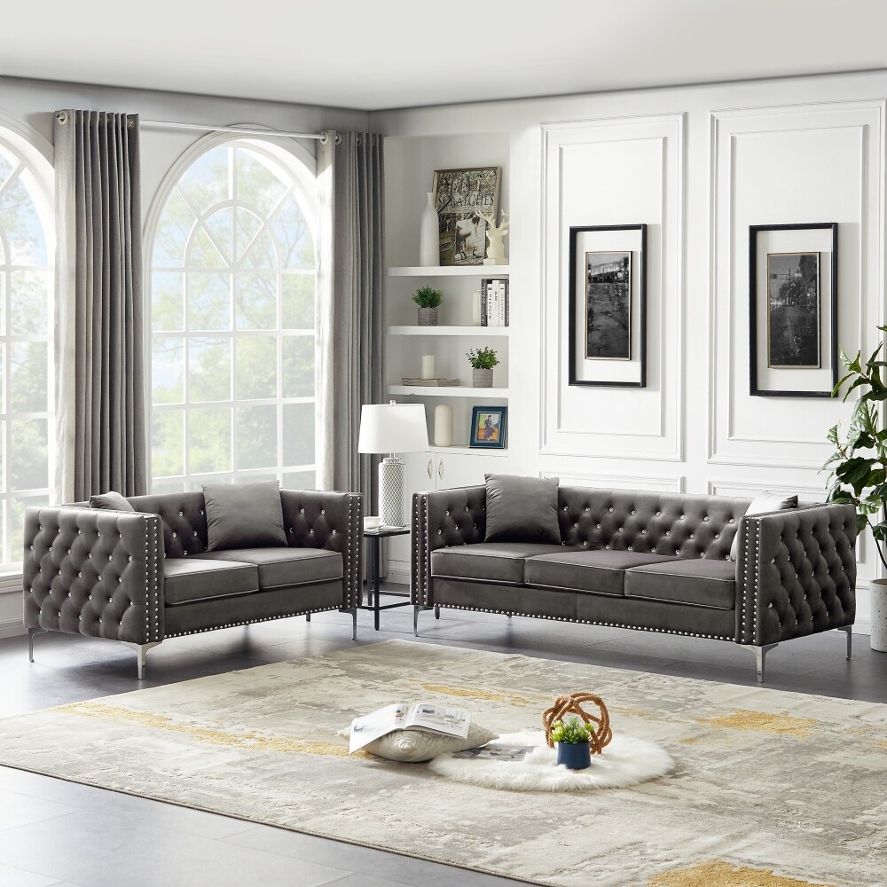 Modern 2 Piece Living Room Set with Sofa and Loveseat