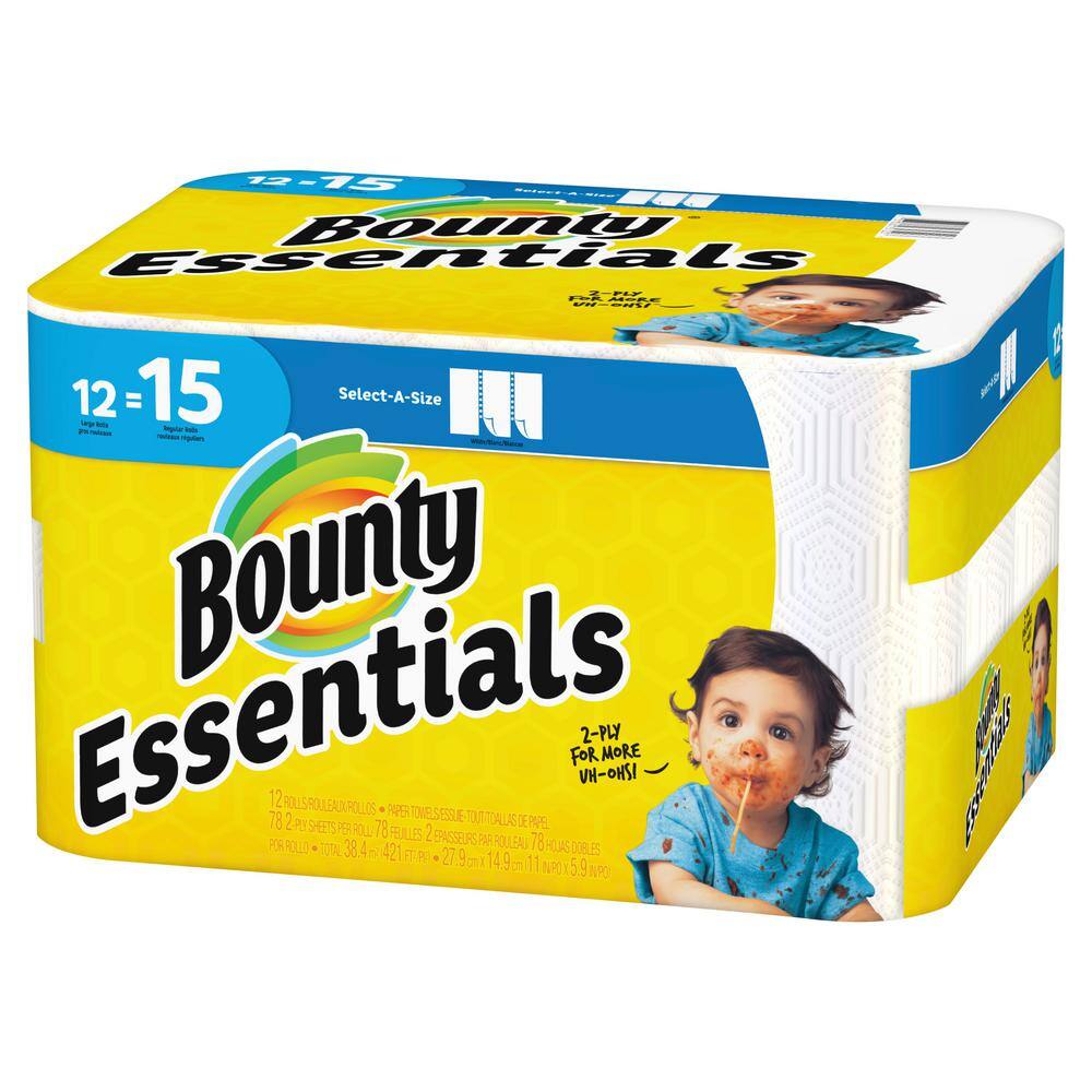 Bounty Essentials Select-A-Size White 2 Ply Paper Towel Roll (78-Sheets per Roll 12 Rolls per Pack) PGC75720