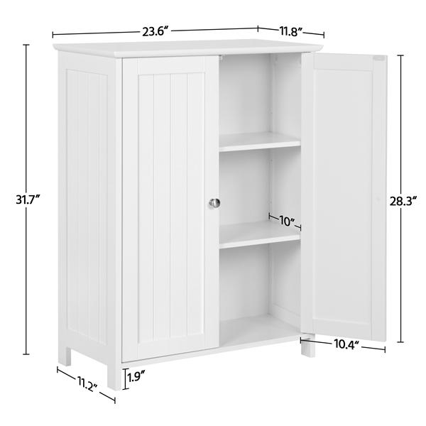 Easyfashion Wooden Double Door Bathroom Storage Floor Cabinet， White