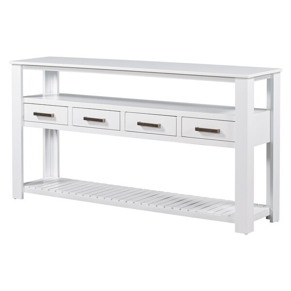 Modern Console Table Sofa Table with 4 Drawers and 2 Shelves for Living Room