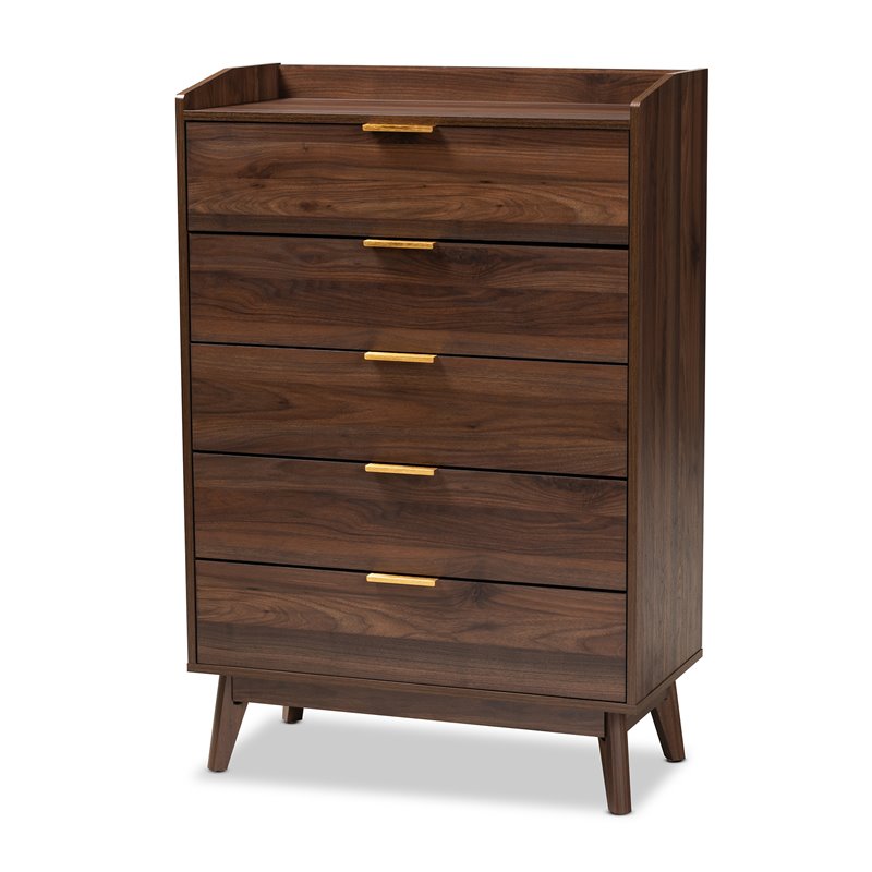 Bowery Hill Walnut Brown Finished 5-Drawer Wood Chest