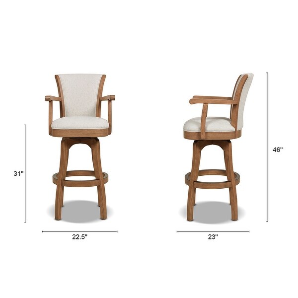 Williams Oak Wood Swivel Bar Stool and Counter Stool with Armrests