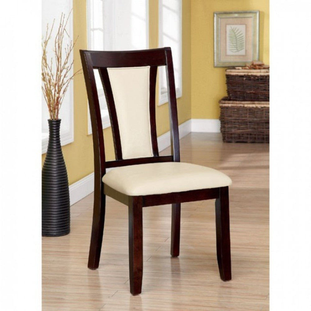 Wooden Side Chair With Padded Ivory Seat and Back， Pack Of 2， Cherry Brown- Saltoro Sherpi