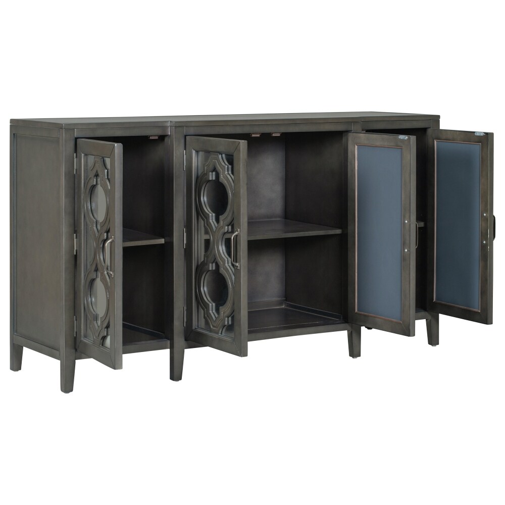 Modern Mirrored Console Table with 4 Cabinets and 3 Adjustable Shelves