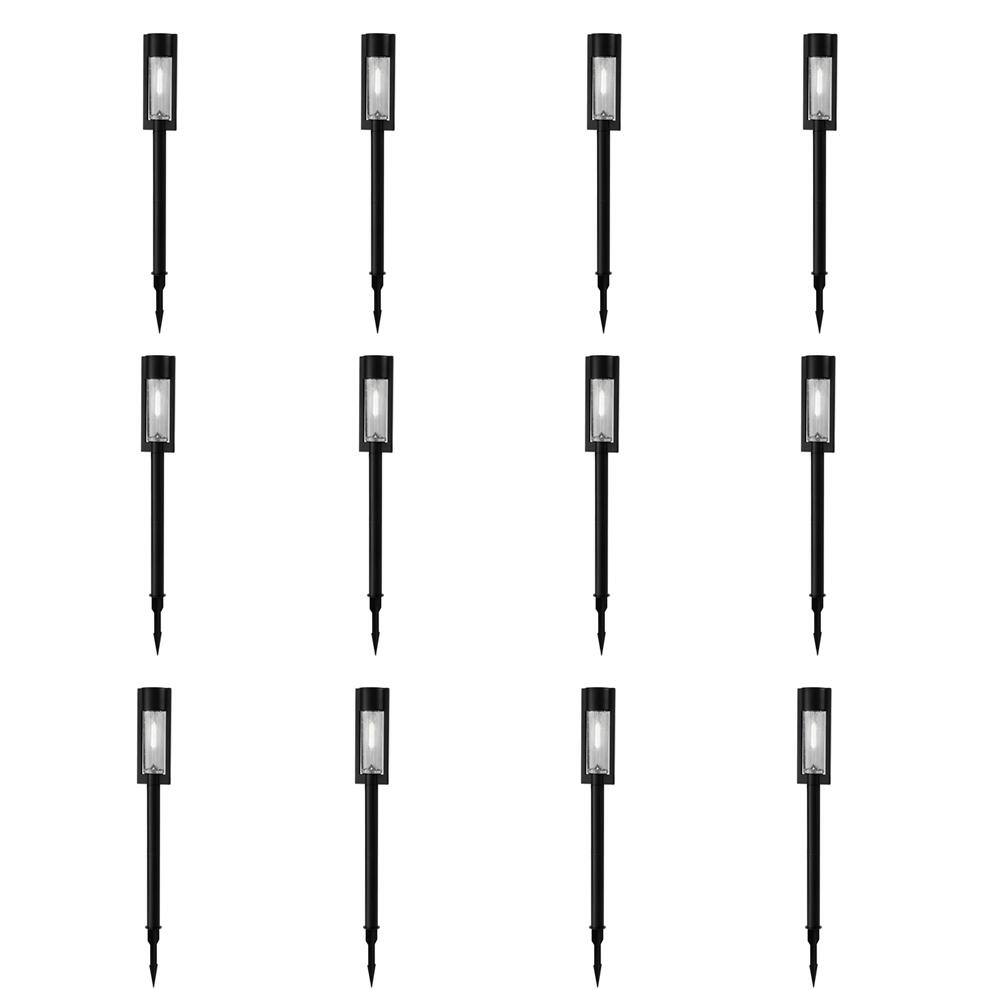 Hampton Bay 15 Lumens Solar Black LED Modern Bollard Path Light Set with Vintage Bulb (12-Pack) NXT-2366-V(12p)