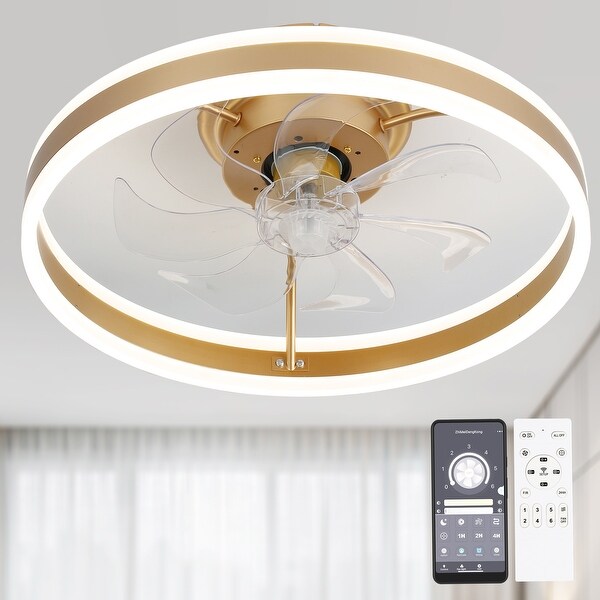 Oaks Aura Modern 20in. Low Profile Ceiling Fan with Light， 6-Speed Flush Mount Ceiling Fan， Smart App Remote Control For Bedroom Shopping - The Best Deals on Ceiling Fans | 40786745