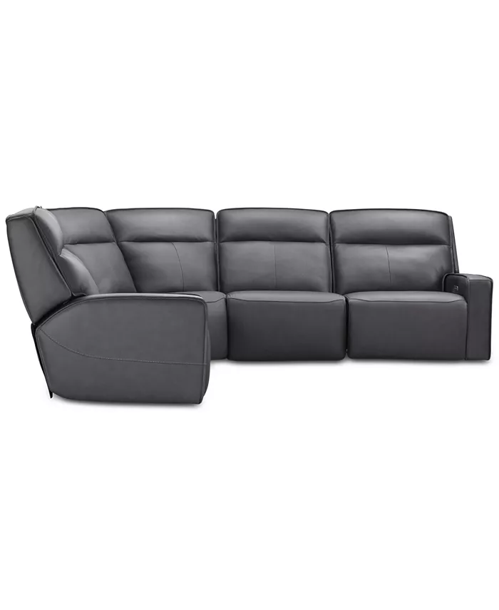 Furniture Dextan Leather 5-Pc. Sectional with 3 Power Recliners