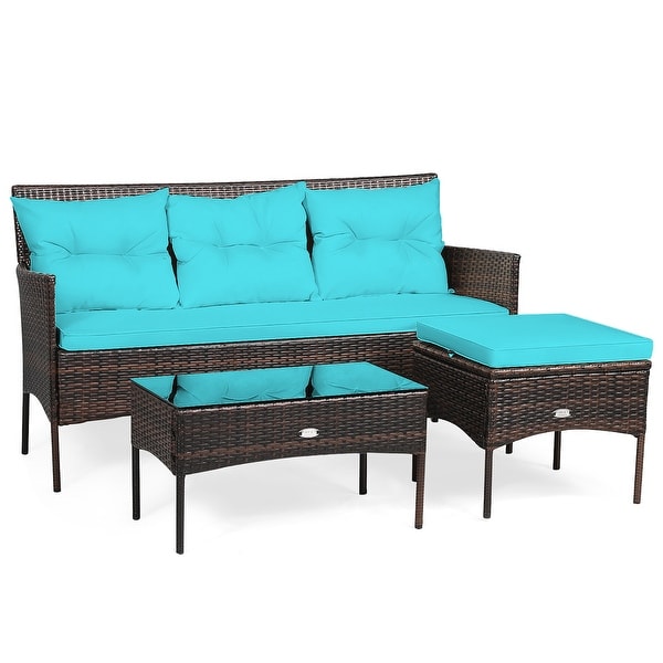 3 PCS Patio Furniture Sectional Set Rattan Wicker Conversation Set